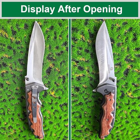 سكين DOOM BLADE 9.7 بوصة قابل للطي بجيب من الفولاذ المقاوم للصدأ مع مشبك جيب، قاطع حزام الأمان، قاطع زجاج، مقبض خشبي للرجال والنساء للأماكن الخارجية والتكتيكية والبقاء على قيد الحياة وEDC in Kuwait