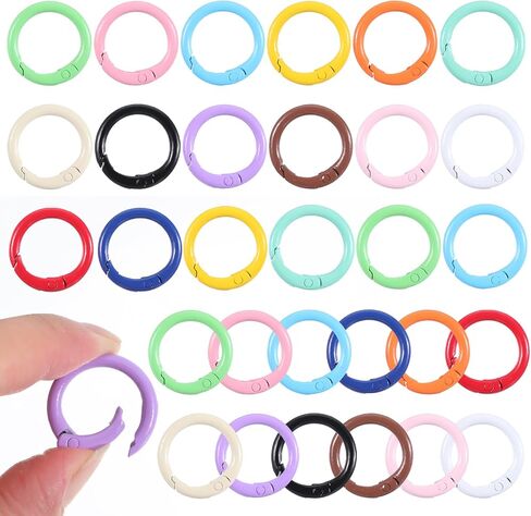30Pcs Round Spring O Rings Colorful Mini Locking Carabiner Metal Snap Buckle Clip for Purse Keyrings Keychain Handbag Lanyard, 25mm in Saudi Arabia