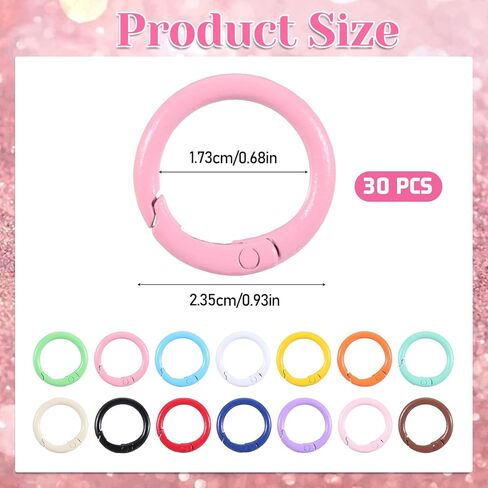 30Pcs Round Spring O Rings Colorful Mini Locking Carabiner Metal Snap Buckle Clip for Purse Keyrings Keychain Handbag Lanyard, 25mm in Saudi Arabia
