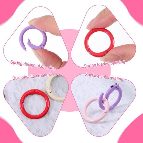 30Pcs Round Spring O Rings Colorful Mini Locking Carabiner Metal Snap Buckle Clip for Purse Keyrings Keychain Handbag Lanyard, 25mm in Saudi Arabia