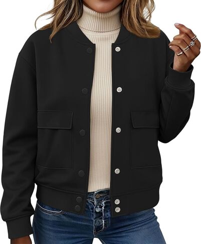 etcyy new Womens Bomber Juckets Fall Winter Trendy Coats Button Button Down Varsity Stack in Kuwait