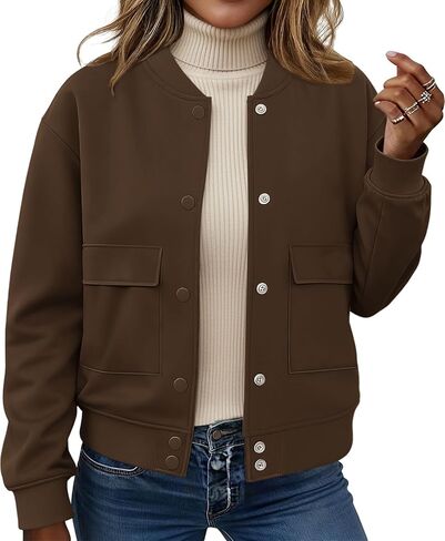 ETCYY NEW Womens Bomber Jackets Fall Winter Trendy Coats Button Down Varsity Jacket with Flap Pockets in Saudi Arabia
