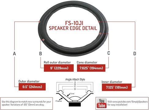 طقم إصلاح سماعات إسفنجية 10 بوصة متوافق مع JBL L26، L40، L80T، 4410، 410G، 125A، 127H، أخرى، FSK-10Ji (زوج) in Saudi Arabia