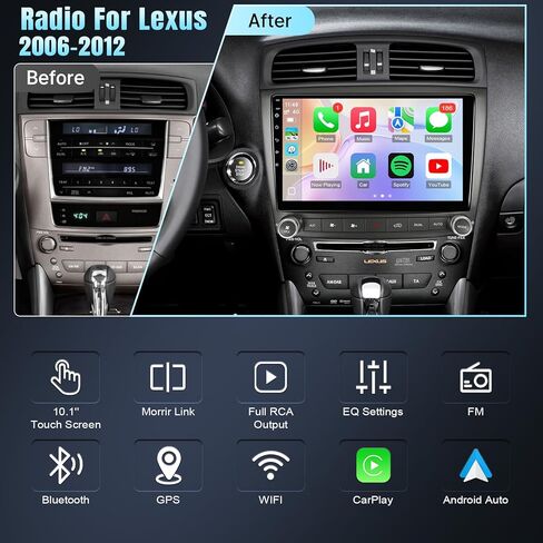 راديو ستيريو للسيارة Leadfan لسيارة Lexus IS250 IS300 IS350 2006-2012 ترقية مع Carplay اللاسلكي Android Auto، شاشة 10.1 بوصة لراديو Lexus مع نظام ملاحة GPS/بلوتوث/WiFi/SWC/MIC، 1280 * 720 in Kuwait