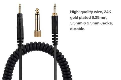 UNCLE LIGHT ATH-M40X M50X M70X Replacement Audio Cable, Compatible with Audio Technica Headphones, 3.5mm (6.35mm) to 2.5mm Male Stereo Jack Cord, Coiled Cable, 4.6 Ft (1.4 Meters), Black in Saudi Arabia