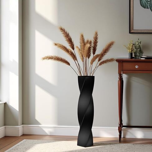 Tall Gold Floor Vase - 23.6 Inch Modern Square Twist Vases for Home Decor, Large Decorative Vase for Dried Flowers, Pampas Grass, Centerpiece - Matte Finish in Kuwait