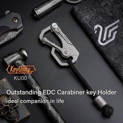 KeyUnity KU00 Titanium Quickdraw Carabiner with Folding Knife, B Shaped EDC Multifunctional Keychain with 2 Inch Ruler, Palm Sized Lightweight Stainless Body Perfect for Home/Office/Camping in Saudi Arabia