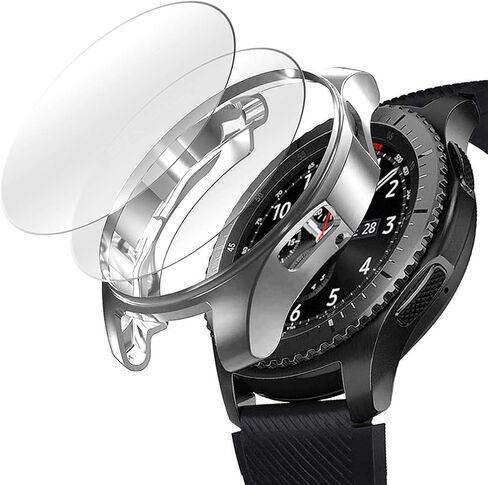 [2+1 Pack] for Samsung Galaxy Watch 46mm/ Gear S3 Case Cover with Screen Protector, Soft TPU Plated Protective Bumper Shell + Tempered Glass Screen Protector Film for Gear S3 Frontier/Classic in Saudi Arabia