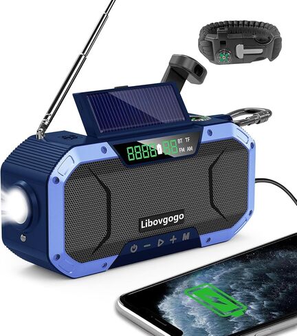 Emergency Radio Waterproof Bluetooth Speaker,Portable AM FM Radio with 5000mAh/18500mWh Cell Phone Charger,Flashlight,Reading Lamp,Hand Crank NOAA Weather Radio with Solar Panel,Emergency Survival Kit in Saudi Arabia
