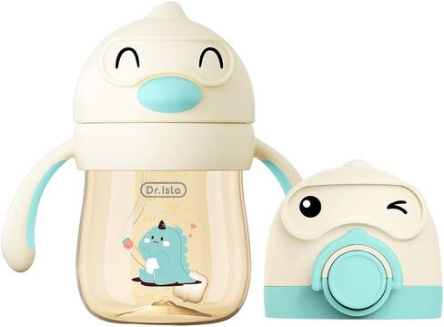 Dr.isla PPSU Learn-to-Drink Transition Sippy Cups with Leakproof Air Vent, Gravity Straw & Handles, 2 Lids for Babies & Toddlers 6–36 Months,9oz,Blue in Saudi Arabia