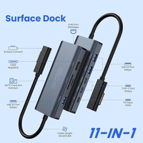 قاعدة تركيب Surface Pro 11 في 1، قاعدة توصيل Surface جديدة 4K@60HZ HDMI، قاعدة تركيب Surface لأجهزة Surface Pro 11/10/9/8/X/7/6/5/4/3، Surface Laptop 6/5/4/3/2/1، Surface Laptop Go 3/2/1، Surface Book in Kuwait
