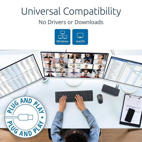 Kensington SD3210U3 USB-C® 10Gbps Triple Video بدون سائق 100W PD - DP/HDMI - Windows، يدعم Thunderbolt™ 5، Thunderbolt™ 4، USB4®، وUSB-C® أجهزة الكمبيوتر المحمولة ذات الوضع البديل مع ما يصل إلى ثلاثة 4K (K32802NA) in Kuwait