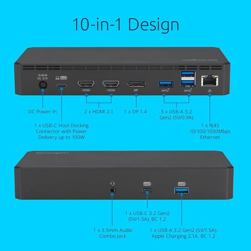 Kensington SD3210U3 USB-C® 10Gbps Triple Video بدون سائق 100W PD - DP/HDMI - Windows، يدعم Thunderbolt™ 5، Thunderbolt™ 4، USB4®، وUSB-C® أجهزة الكمبيوتر المحمولة ذات الوضع البديل مع ما يصل إلى ثلاثة 4K (K32802NA) in Kuwait