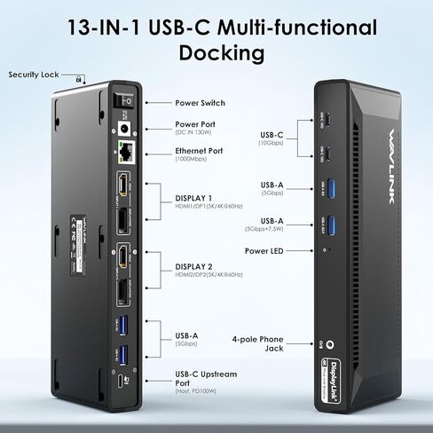 WAVLINK Laptop Docking Station Dual 4K@60Hz(2 HDMI+2DP), Displaylink Dock with100W PD Charging Compatible with Thunderbolt 4/3, USB-C/A - M1-M4 Mac, Windows, 10Gbps USB C, LAN - Driver Required in Saudi Arabia
