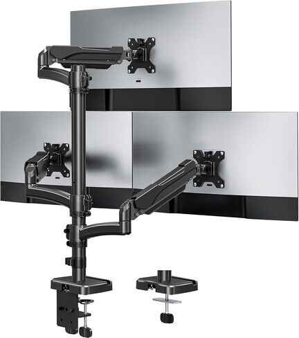 Triple Monitor Mount Fits Max 32 Inch Computer Screen, 3 Monitor Desk Mount Holds Up to 19.8lbs, Heavy Duty Gas Spring Arm, 75x75/100x100 Vesa Mount with C-Clamp/Grommet Base in Saudi Arabia