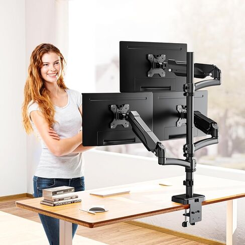Triple Monitor Mount Fits Max 32 Inch Computer Screen, 3 Monitor Desk Mount Holds Up to 19.8lbs, Heavy Duty Gas Spring Arm, 75x75/100x100 Vesa Mount with C-Clamp/Grommet Base in Saudi Arabia