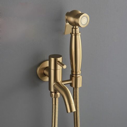HandheldSprayer for Toilet Brass Portable Baby Cloth Diaper Sprayer Brushed GoldFaucet withHose, for Feminine Wash, Pet Washing, Easy to Install,B(B) in Saudi Arabia