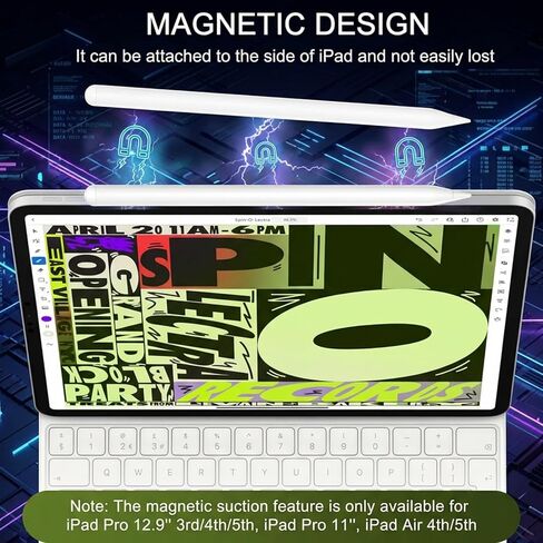 Stylus Pen for iPad 2018-2025, 13 Mins Fast Charging Magnetic Pencil (3X Fast Charge) with Tilt Sensitivity & Palm Rejection for iPad 6-8/9/10/11, Air 3/4/5/M2/M3, Mini 5/6/7, Pro 11/12.9/M4/M5 in Saudi Arabia