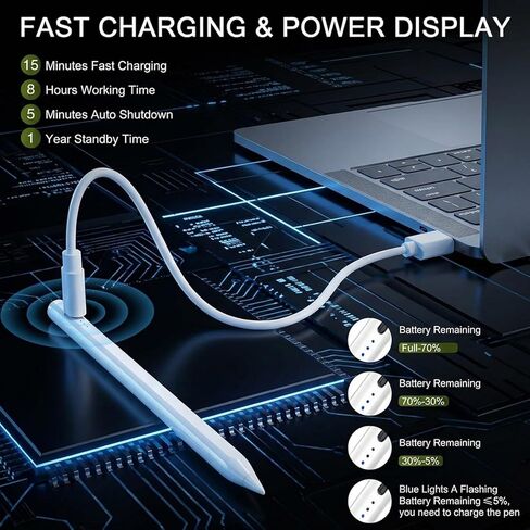 Stylus Pen for iPad 2018-2025, 13 Mins Fast Charging Magnetic Pencil (3X Fast Charge) with Tilt Sensitivity & Palm Rejection for iPad 6-8/9/10/11, Air 3/4/5/M2/M3, Mini 5/6/7, Pro 11/12.9/M4/M5 in Saudi Arabia