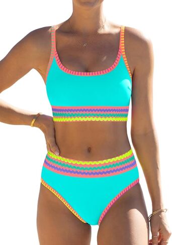 popvil High Waisted Bikini Sets for Women Neon 2 Piece Swimsuit 2026 Full Coverage Adjustable Straps Bathing Suit in Kuwait