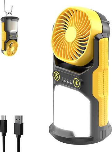 COPPA Camping Fan LED Lantern, LF-01 Portable Camping Fan with Light USB Rechargeable 3 Powerful Speed 4 Light Mode Cordless Tent Fan Lights with Foldable Hook for Hiking Fishing Travel in Saudi Arabia