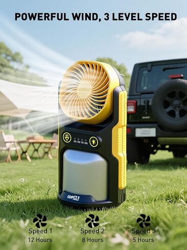 COPPA Camping Fan LED Lantern, LF-01 Portable Camping Fan with Light USB Rechargeable 3 Powerful Speed 4 Light Mode Cordless Tent Fan Lights with Foldable Hook for Hiking Fishing Travel in Saudi Arabia