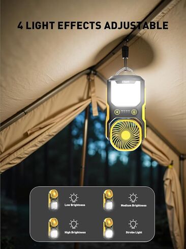 COPPA Camping Fan LED Lantern, LF-01 Portable Camping Fan with Light USB Rechargeable 3 Powerful Speed 4 Light Mode Cordless Tent Fan Lights with Foldable Hook for Hiking Fishing Travel in Saudi Arabia