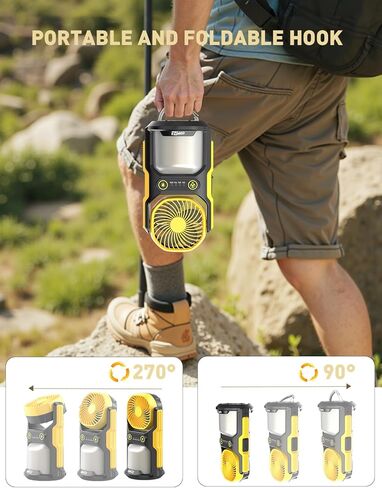 COPPA Camping Fan LED Lantern, LF-01 Portable Camping Fan with Light USB Rechargeable 3 Powerful Speed 4 Light Mode Cordless Tent Fan Lights with Foldable Hook for Hiking Fishing Travel in Saudi Arabia