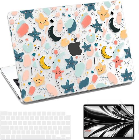 AKIT متوافق مع حافظة MacBook Air 13 بوصة 2025 2024 2023 2022 M4 M3 M2 A3240 A3113 A2681، غطاء صلب للكمبيوتر المحمول مع واقي شاشة + غطاء لوحة مفاتيح لجهاز MacBook Air 13.6 بوصة - زهور ملونة in Kuwait