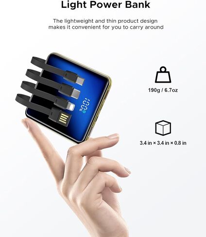 شاحن محمول بقدرة 10000 مللي أمبير في الساعة، كابل طاقة مدمج، مزود طاقة للشحن السريع بقدرة 22.5 وات، شاشة LED ذكية، بطارية خارجية مدمجة، مناسب لأجهزة iPhone وSamsung وأجهزة الكمبيوتر اللوحية in Kuwait