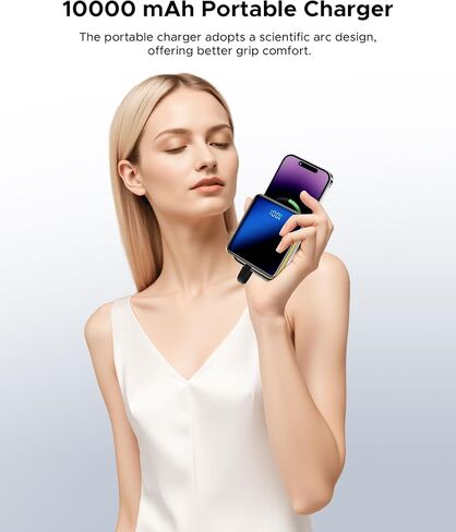 شاحن محمول بقدرة 10000 مللي أمبير في الساعة، كابل طاقة مدمج، مزود طاقة للشحن السريع بقدرة 22.5 وات، شاشة LED ذكية، بطارية خارجية مدمجة، مناسب لأجهزة iPhone وSamsung وأجهزة الكمبيوتر اللوحية in Kuwait
