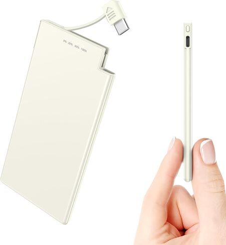 Auskang USB-C Portable Charger with Built in Cable-5000mAh Slim Power Bank Compatible with iPhone17 16 15 Series/Samsung/Google Pixel/Android Phones etc/Thin Battery Pack for Travel in Kuwait