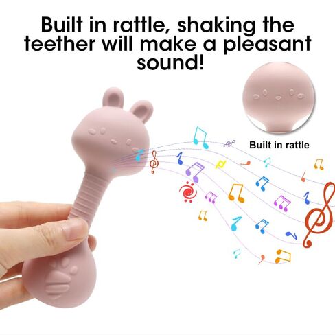 Baby Teether and Rattle Toy Set, BPA-Free, Food-Grade Silicone, Easy-Grip Teething Rattle for Babies, Soothing Teething Toy, Infant Sensory Toy for 3-24 Months (Cat) in Saudi Arabia