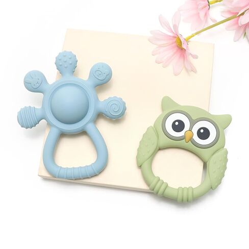 Baby Teether and Rattle Toy Set, BPA-Free, Food-Grade Silicone, Easy-Grip Teething Rattle for Babies, Soothing Teething Toy, Infant Sensory Toy for 3-24 Months (Cat) in Saudi Arabia