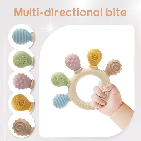 Baby Teether and Rattle Toy Set, BPA-Free, Food-Grade Silicone, Easy-Grip Teething Rattle for Babies, Soothing Teething Toy, Infant Sensory Toy for 3-24 Months (Cat) in Saudi Arabia