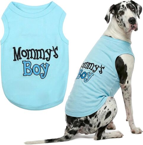 Parisian Pet Dog T-Shirt with Embroidered 'Mommy’s Boy' Words - 100% Cotton Boy Dog Clothes - Breathable Mamas Boy Dog Shirt - Machine Washable Dog Shirts for Small Dogs, XS in Kuwait