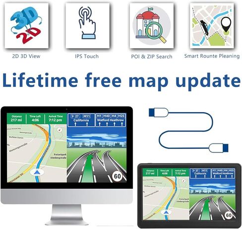نظام تحديد المواقع العالمي (GPS) لشاحنة السيارة RV، أحدث خريطة لعام 2026 (تحديثات مجانية مدى الحياة) شاشة تعمل باللمس مقاس 7 بوصة، نظام تحديد المواقع العالمي (GPS) للسيارة، يدعم توجيه اتجاه الانعطاف الصوتي/السرعة وتحذير الضوء الأحمر/توجيه شاحنة مخصص in Kuwait