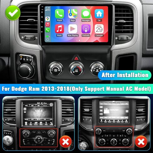 راديو ستيريو للسيارة لـ Dodge RAM 1500 2500 3500 2013 2014 2015 2016 2017 2018، ترقية الراديو لـ Ram 1500 مع CarPlay وAndroid Auto، 9 بوصة، 2G RAM 32G ROM (تناسب فقط التيار المتردد اليدوي) in Kuwait