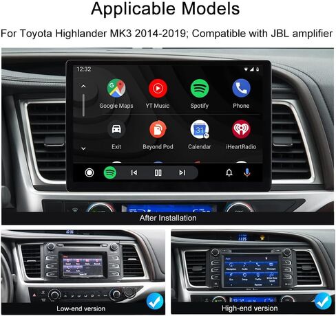 وحدة ملاحة راديو ستيريو للسيارة مقاس 13.1 بوصة من ASURE لسيارة Toyota Highlander 2014-2019 - شاشة لمس عالية الدقة 2K، تشغيل لاسلكي وAndroid Auto، ذاكرة وصول عشوائي 4 جيجابايت + تخزين 64 جيجابايت، بلوتوث، SWC، كاميرا عالية الدقة in Saudi Arabia