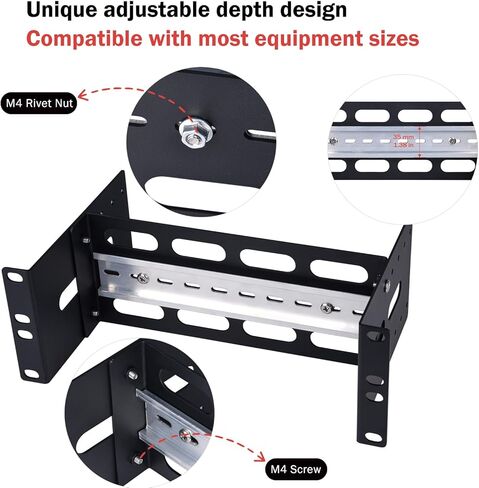 GeeekPi 10 بوصة 2U قابل للتعديل DIN حامل تثبيت على السكك الحديدية لـ DeskPi RackMate T1/T0/T2/T0 Plus/T1 Plus/TL1، متوافق مع أجهزة الشبكة الصناعية 35 مم وخزانة رف الخادم 10 بوصة in Saudi Arabia