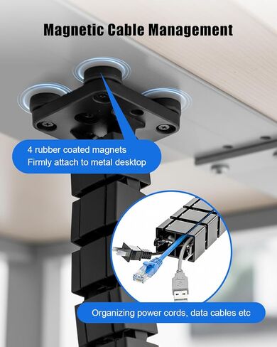إدارة كابل فقرات تحت المكتب تناسب مكتب الجلوس، إدارة كابلات سلسلة السباق، سلك مرن مغناطيسي بطول قابل للتعديل، أسود in Kuwait