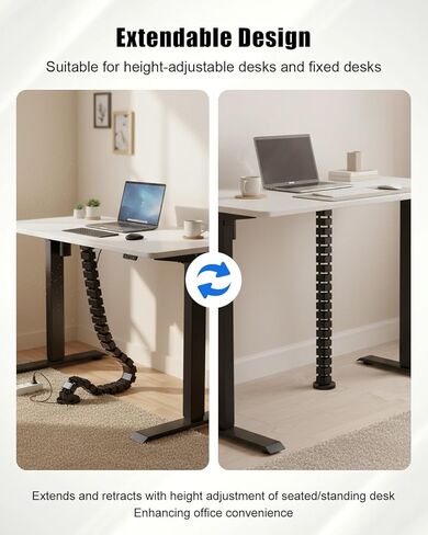 إدارة كابل فقرات تحت المكتب تناسب مكتب الجلوس، إدارة كابلات سلسلة السباق، سلك مرن مغناطيسي بطول قابل للتعديل، أسود in Kuwait
