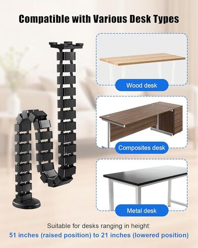 إدارة كابل فقرات تحت المكتب تناسب مكتب الجلوس، إدارة كابلات سلسلة السباق، سلك مرن مغناطيسي بطول قابل للتعديل، أسود in Kuwait