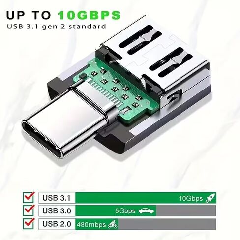 USB C to USB Adapter Pack of 5.08cm Black & Silvery, USB C Male to USB 3.0 Female Adapter for OTG Conversion, Black+Silver in Saudi Arabia