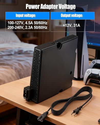 استبدال مصدر الطاقة الداخلي متوافق مع PS5 Slim Power Supply Sony PlayStation 5 PS5 Slim CFI-2000 Host، وحدة التحكم في الألعاب ومحول التيار المتردد وشاحن الطوب مع سلك in Kuwait