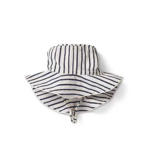 PEHR Baby Bucket Hat – Stripes Away Ink Blue (Boys) | Organic Cotton Sun Hat with Strap | Soft Poplin Fabric | Broad Brim | Ethically Made | Machine Washable | 0-6 Months in Saudi Arabia