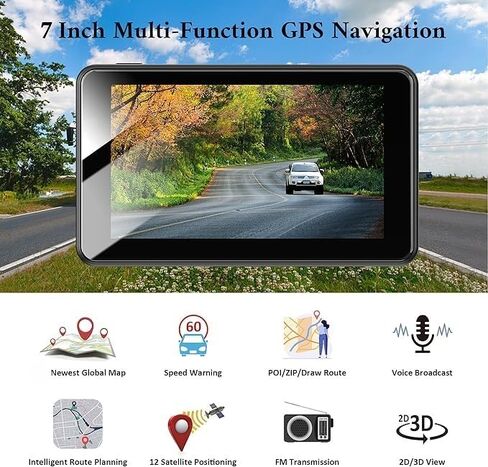 2026 GPS Navigator for Truck Car, RV-7'' HD Touchscreen Navigation System,Latest North/South America Maps,Free Lifetime Updates,Speed&Red Light Warning,Turn-by-Turn Voice Guidance,for All Cars in Kuwait