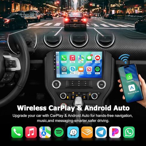 [2G+64G] راديو سيارة لسيارة Ford Mustang 2015-2020 (يتكيف مع 3 أزرار فقط)، ستيريو شاشة لمس Android Volxcereo 9 بوصة مع Carplay/Android Auto، GPS، WiFi، Bluetooth، SWC، EQ، FM/RDS in Kuwait
