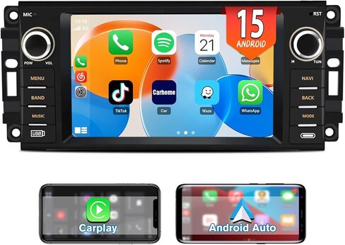 Doreon (2GB+64GB) Car Stereo for Jeep Wrangler JK 2007-2018 for Dodge Ram 1500 2009-2012, 7" Android Radio with Wireless CarPlay Android Auto Button Light WiFi GPS Bluetooth FM AM SWC Backup Camera in Saudi Arabia