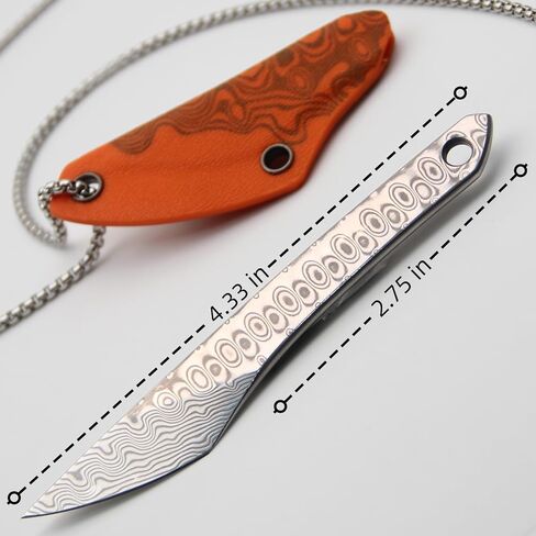 Damascus fixed blade knife with sheath, neck hanging rope, camping fixed blade small EDC knife for hiking in Saudi Arabia